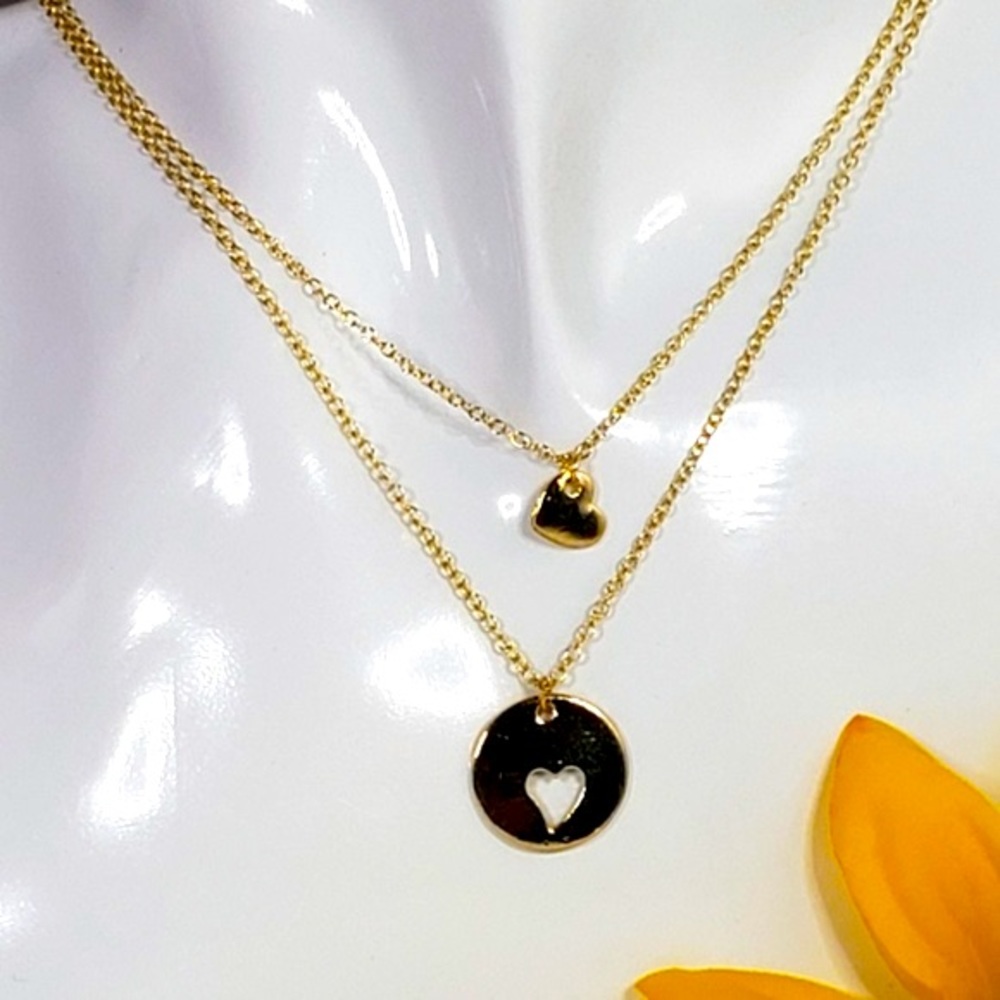 NWT BFF Hearts Goldtone Chain Necklace Set